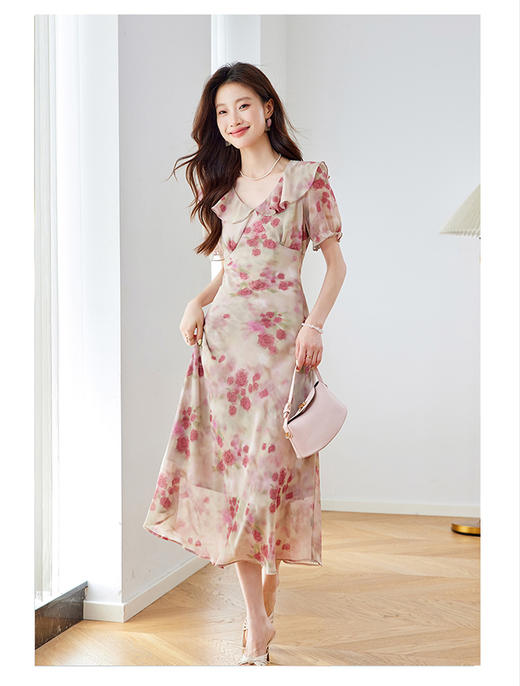 气质荷叶边，V领碎花连衣裙HR-X2001 商品图4