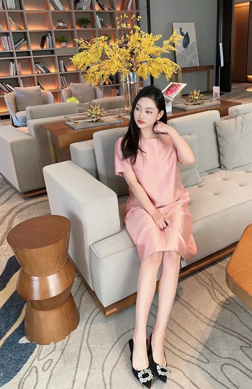 茧型优雅高级洋气纯色圆领显瘦直筒连衣裙 商品图6