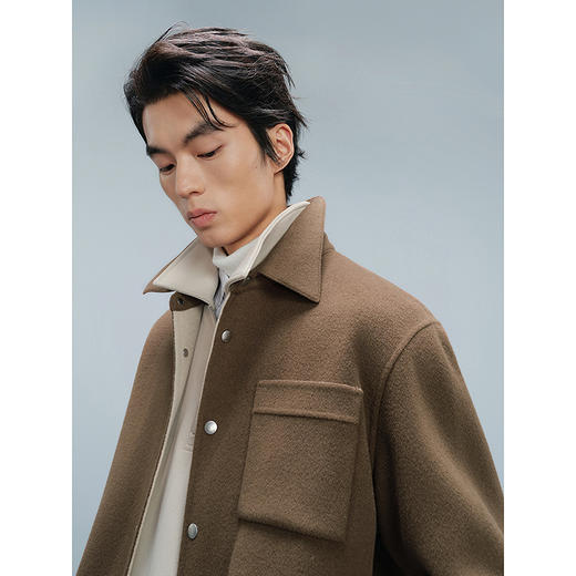 GXG男装  深卡其全羊毛通勤短款大衣 24冬热卖G24X064037 商品图2