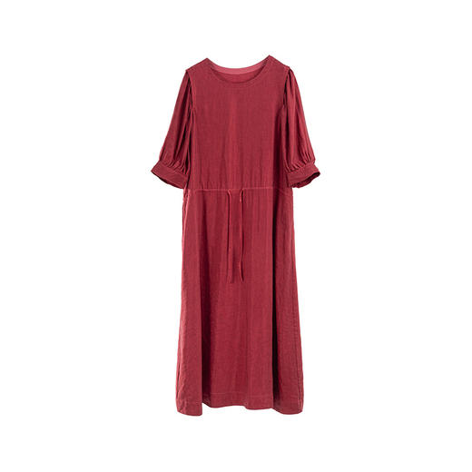 绽放旅行女装261朵/铜氨天丝亚麻灯笼袖通带系带七八分袖连衣裙子 商品图4