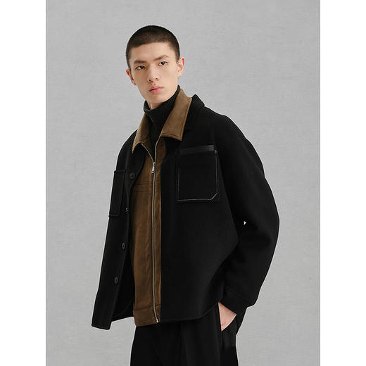 GXG男装   黑色全羊毛通勤短大衣外套24冬季热卖G24X064024 商品图2