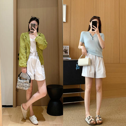 2025夏季宽松显瘦免烫抗皱舒柔特A字显瘦翻边花苞腰短裤女热裤！ 商品图3