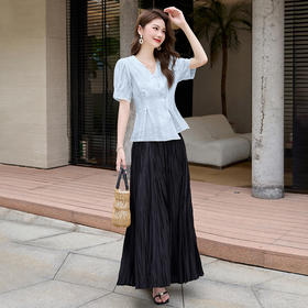 女神范V领衬衫+百褶群两件套 HR-HBLJRA1146-6