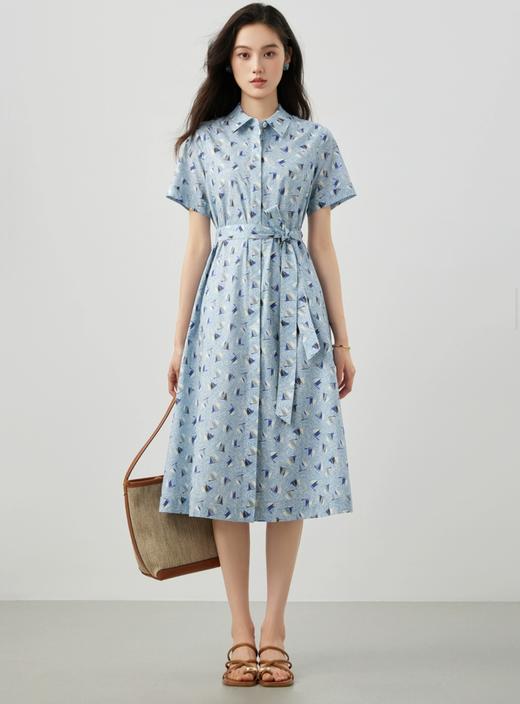 原单剪标之禾抗皱全棉印花蓝色扬帆衬衫领连衣裙 商品图3