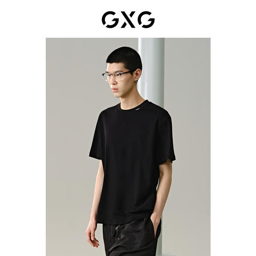 GXG男装  黑色宽松潮流短袖T恤 简约休闲好搭短袖夏季热卖G24X442037 商品图3