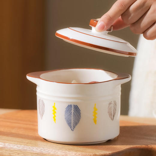 【千叶小黄花双耳炖盅】陶瓷隔水炖盅家用带盖燕窝盅蒸蛋盅煨汤小瓦罐婴儿辅食汤盅一人食 商品图5