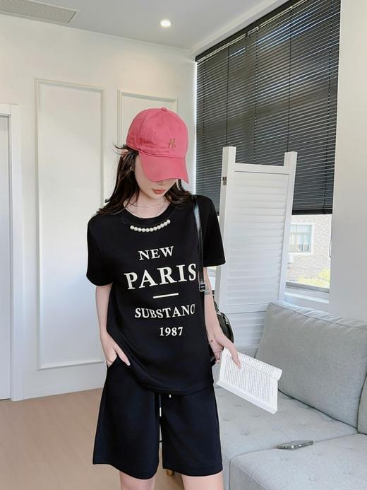 【YW】无忧购“清仓大促”美式复古字母印花钉珠圆领短袖T+休闲短裤套装X2560（截单后3-5天发货） 商品图5