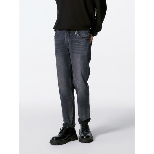 GXG男装 深灰水洗直筒牛仔裤百搭长裤 24年秋G24X053030 商品图2