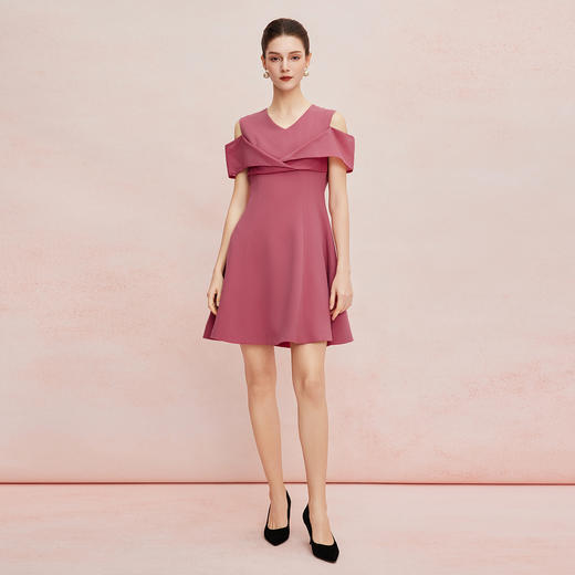 QF8C8斯尔丽25新款蝴蝶结落肩收腰优雅时尚礼服连衣裙 商品图3