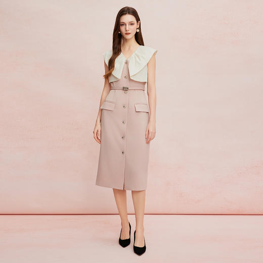 QF8C2斯尔丽25新款直身优雅白领气质轻奢宴会撞色立裁领连衣裙 商品图3