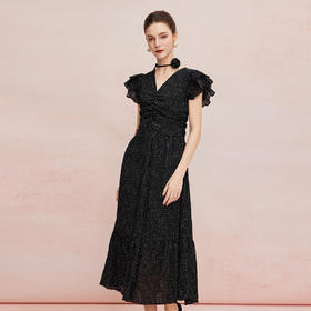 QF8B9斯尔丽25新款法式浪漫荷叶边立体手工盘花可腰带可领度假连衣裙