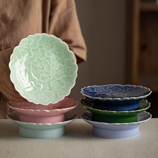 【古韵祥云高足果盘】中式禅意高脚盘陶瓷茶点盘客厅水果盘糕点干果点心盘家用复古 商品图3