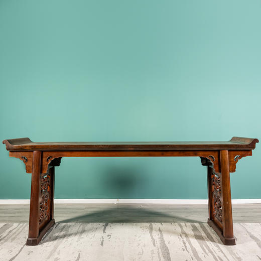 清	红木一块玉透雕灵芝纹大翘头案 商品图1