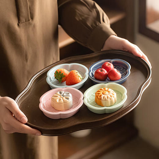 【海棠无香小碟】中式复古陶瓷高脚水果盘茶点盘家用点心碟子禅意干果盘零食糕点盘 商品图4