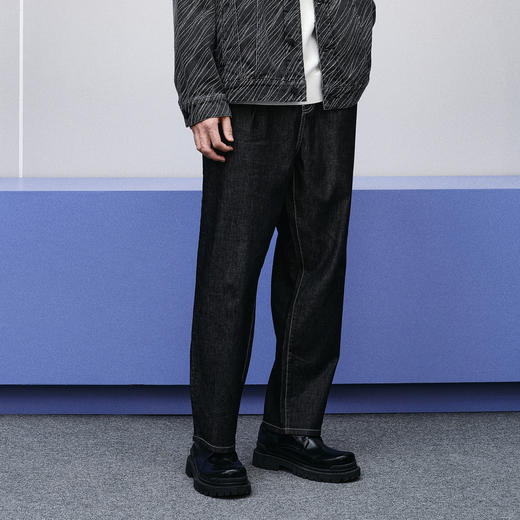 GXG男装  黑色通勤锥形牛仔长裤 24年春季热卖GFX10500481 商品图2