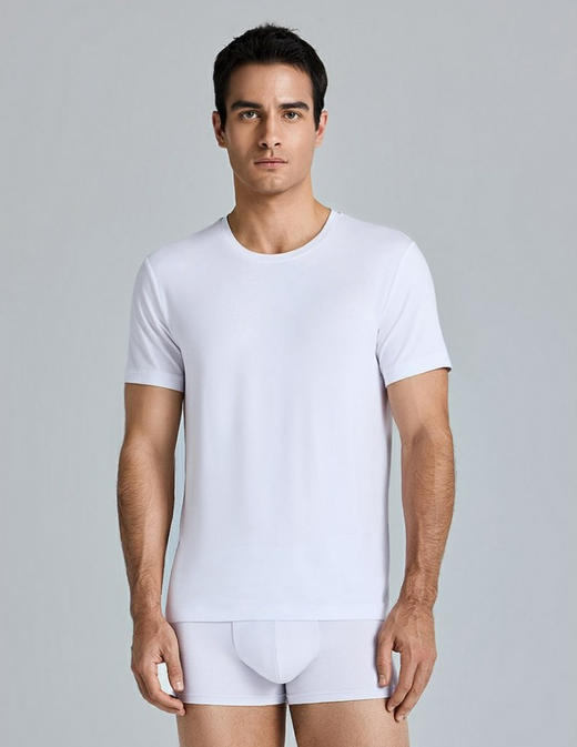 官网399！爱家男士轻享系列60S双纱莫代尔短袖上衣 原纱凉感百搭圆领休闲T恤运动家居 商品图4