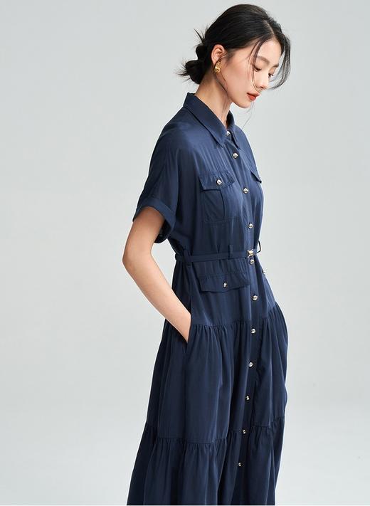 夏季新款凯旋门连衣裙天丝棉翻领知性率真短袖衬衫连衣裙 商品图9