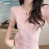 真丝羊毛！瘦瘦针织T！2025单排扣半开襟细坑条圆领短袖女夏新款！ 商品缩略图2