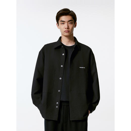 GXG男装 黑色肌理感撞色绣花长袖衬衫外套24年秋季热卖G24X033021 商品图3