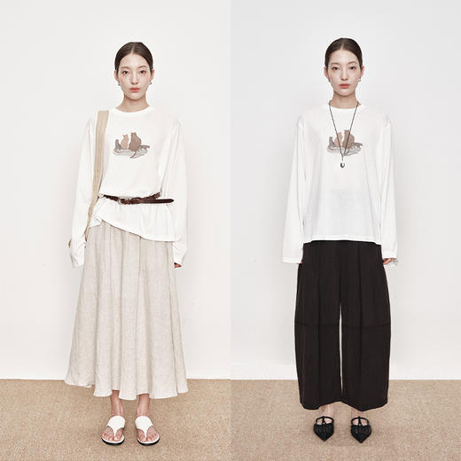 UMILAB｜剪影*不费力慵懒 原创印花天丝棉轻薄防晒宽松T长袖T751M 商品图1