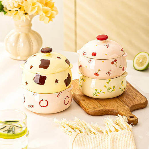 【卡通炖盅系列】陶瓷双耳隔水炖盅蒸鸡蛋羹一人份炖汤家用宝宝辅食小号瓦罐燕窝盅 商品图6