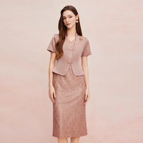 QF8C4斯尔丽25新款小立领外套端庄贵气挡肉假两件连衣裙