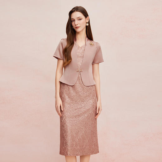 QF8C4斯尔丽25新款小立领外套端庄贵气挡肉假两件连衣裙 商品图0