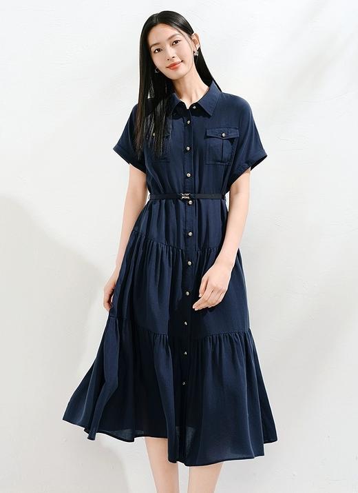 夏季新款凯旋门连衣裙天丝棉翻领知性率真短袖衬衫连衣裙 商品图3