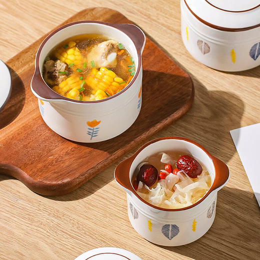 【千叶小黄花双耳炖盅】陶瓷隔水炖盅家用带盖燕窝盅蒸蛋盅煨汤小瓦罐婴儿辅食汤盅一人食 商品图3