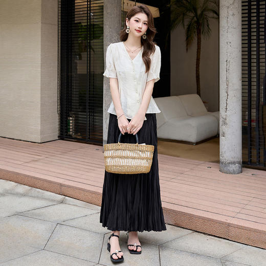 女神范V领衬衫+百褶群两件套 HR-HBLJRA1146-6 商品图1