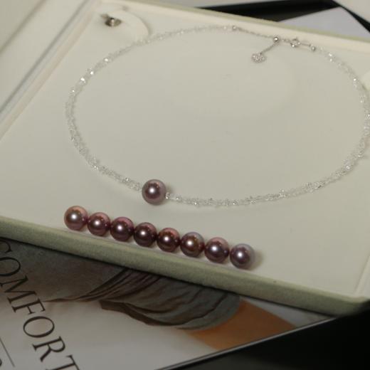 【甄珠贝】3mm+闪灵钻 水晶链 超美很闪 爱迪生10-11mm珍珠 正圆强光，基本无暇 转运珠项链 商品图6