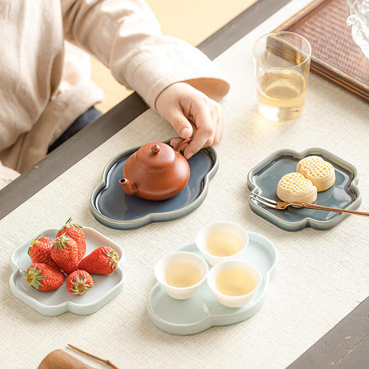【陶瓷茶点盘多款】陶瓷迷你糕点碟复古精致水果盘味碟茶室禅意茶点盘防烫茶杯垫杯托 商品图0