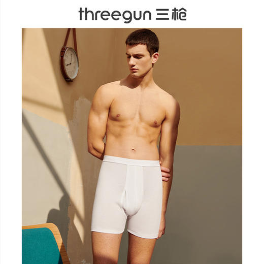 Threegun三枪 舒肤棉罗纹弹力男平角裤-50036B011 商品图2