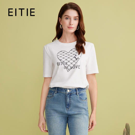 EITIE爱特爱夏季新款百搭打底舒适弹力圆领印花T恤女7702404 商品图1