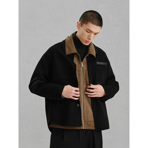 GXG男装   黑色全羊毛通勤短大衣外套24冬季热卖G24X064024 商品图4