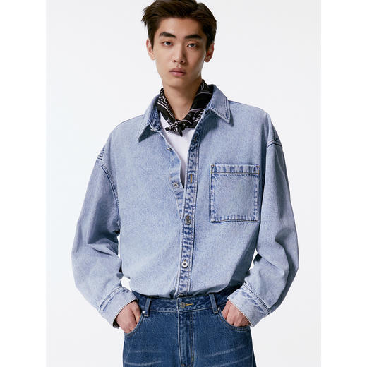 GXG男装 牛仔蓝水洗风格潮流时尚衬衫外套    秋季热卖G24XE93001 商品图4