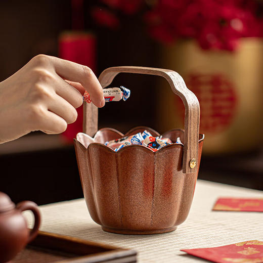 【莲花手提款果篮】陶瓷复古水果篮年货零食糖果收纳盒手提创意茶点盘高颜值干果篮子 商品图2