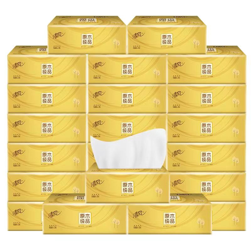 清风金装3层100抽24包抽取式面巾纸