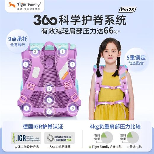 tigerfamily虎米 1-5年级环保配灯男女书包小学生轻便儿童初中减负护脊背包 商品图1
