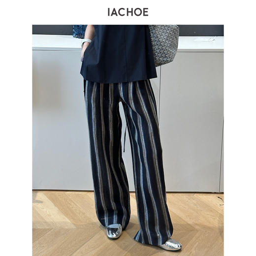 棉仓3631518010-IACHOE条纹亚麻透气休闲裤 商品图0