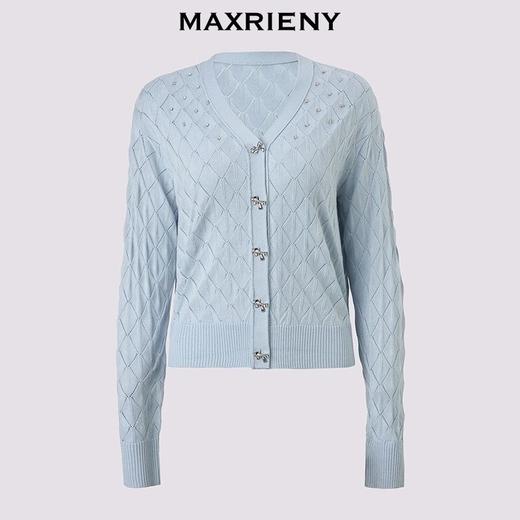 MAXRIENY蝴蝶纽扣精致复古菱格上衣2025春款针织修身日常百搭外套(货号:MS86JA022) 商品图5