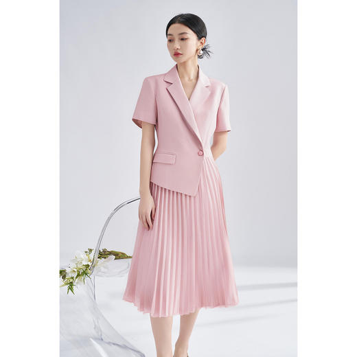 【气质西装裙】2025夏季时尚通勤拼接百褶短袖连衣裙5M25BL1984 商品图6