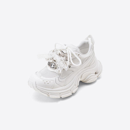 Westory2025年夏款厚底老爹鞋大身拼接夹心菱纹透网系带深口老爹鞋W25CM75491 商品图1