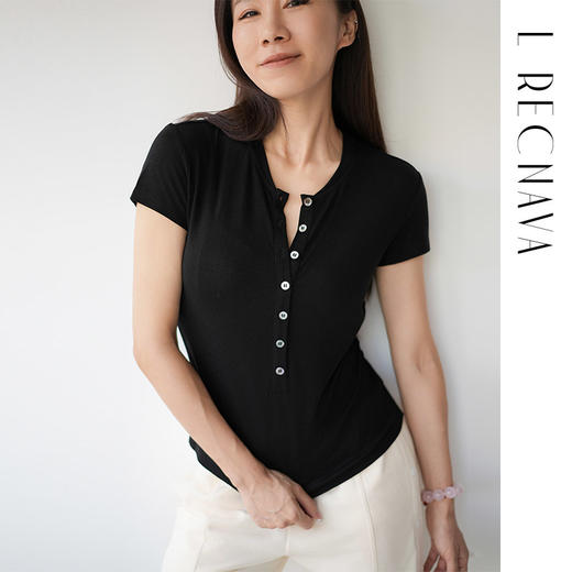 L RECNAVA 莱赛尔天丝+绵羊毛短袖 排扣修身显瘦T 柔软贴身不扎 商品图0