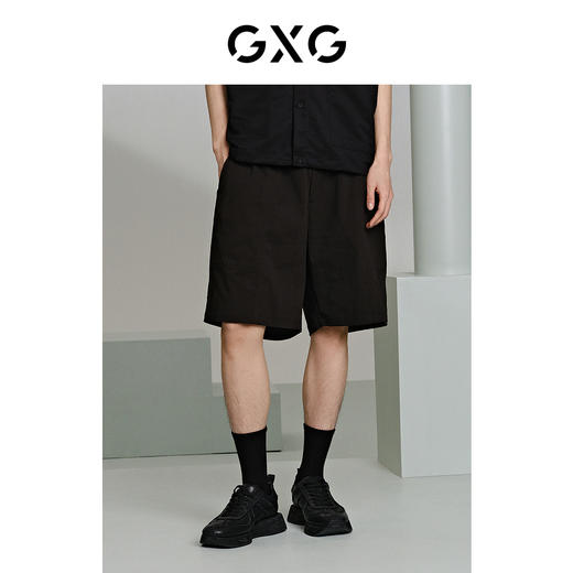 GXG男装 黑色运动短裤微皱休闲裤轻薄 24年夏G24X222043 商品图3