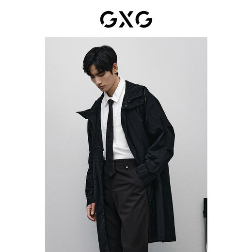 GXG男装  新年系列黑色连帽风衣  时尚休闲长款外套 春季热卖GFX10801191 商品图3