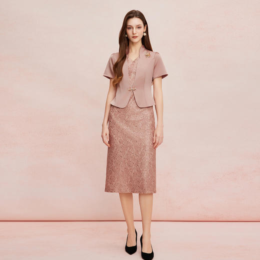 QF8C4斯尔丽25新款小立领外套端庄贵气挡肉假两件连衣裙 商品图3