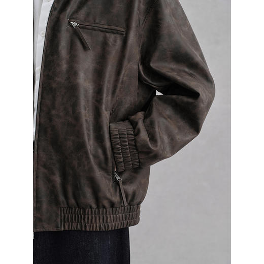 GXG男装 复古擦色pu皮夹克外套男 24年冬热卖G24X214064 商品图4