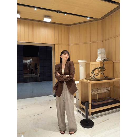 UMILAB｜梦野*舒适慵懒 100%亚麻色织条纹 呼吸感松紧腰长裤E239W 商品图3