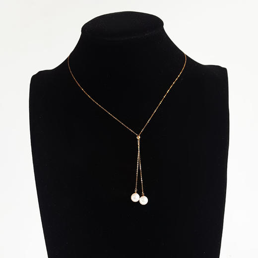 【天然正品】AU750黄金镶2颗天然约8.2MM akoya海水珍珠吊坠项链46CM（长度可调节）女士现售价：1480特价！290525NJM10 商品图5